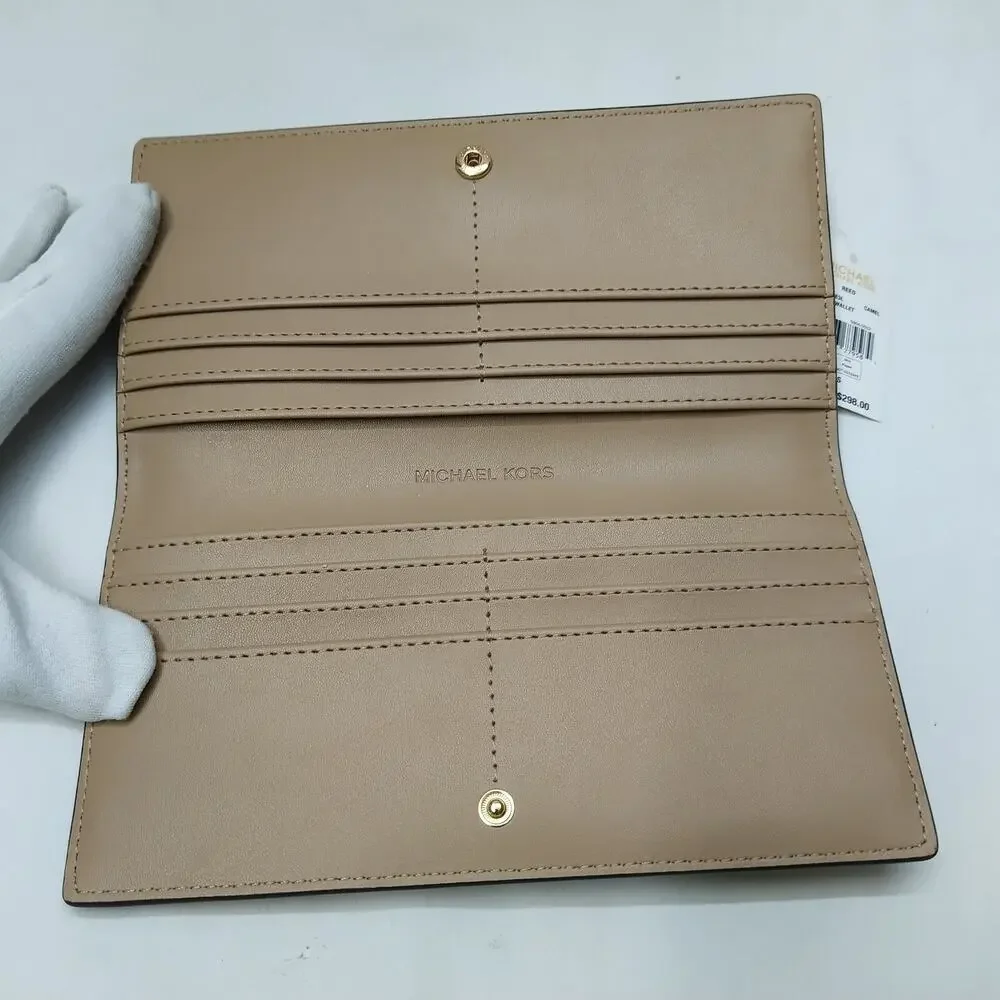 Michael Kors Reed Camel Leather Credit Card Bifold Snap Wallet - Brand New $298